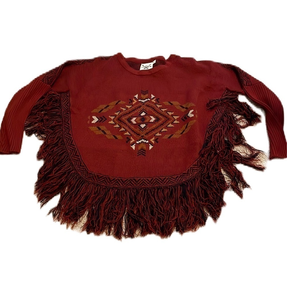 Cotton & Rye Women's Southwestern Knit Fringe Poncho L
